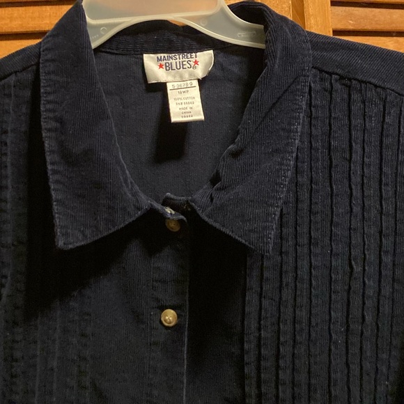 Main-street Blues Navy Blue Corduroy Dress with Tucks on the Front - Picture 5 of 14